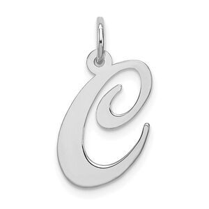 Sterling Silver, Ella Collection Medium Fancy Script Initial C Pendant